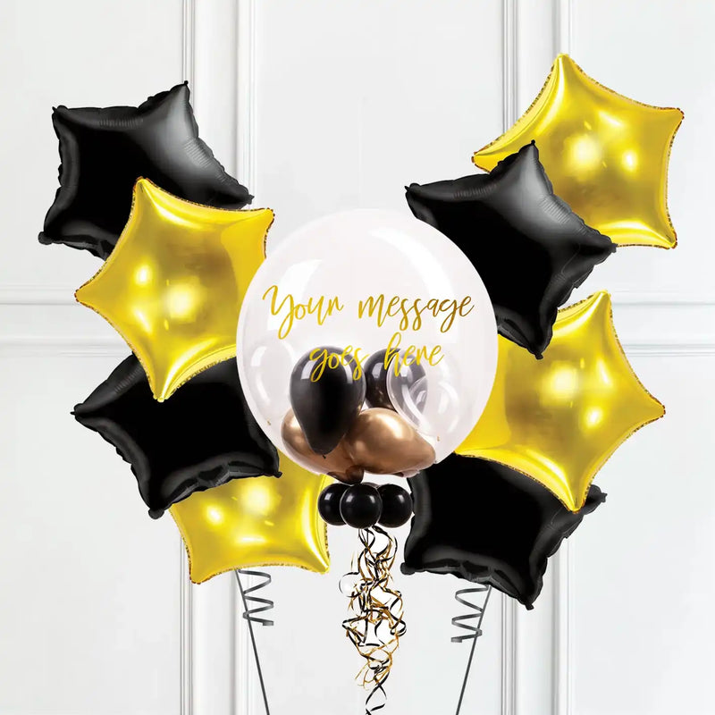 Personalised Bubble Balloon in a Box – Gold Deco 8 Extra Balloons Personalised Balloons