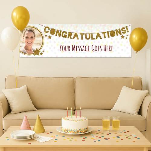 Gold Garland Congratulations Personalised Party Banner Personalised Banners - Party Pieces