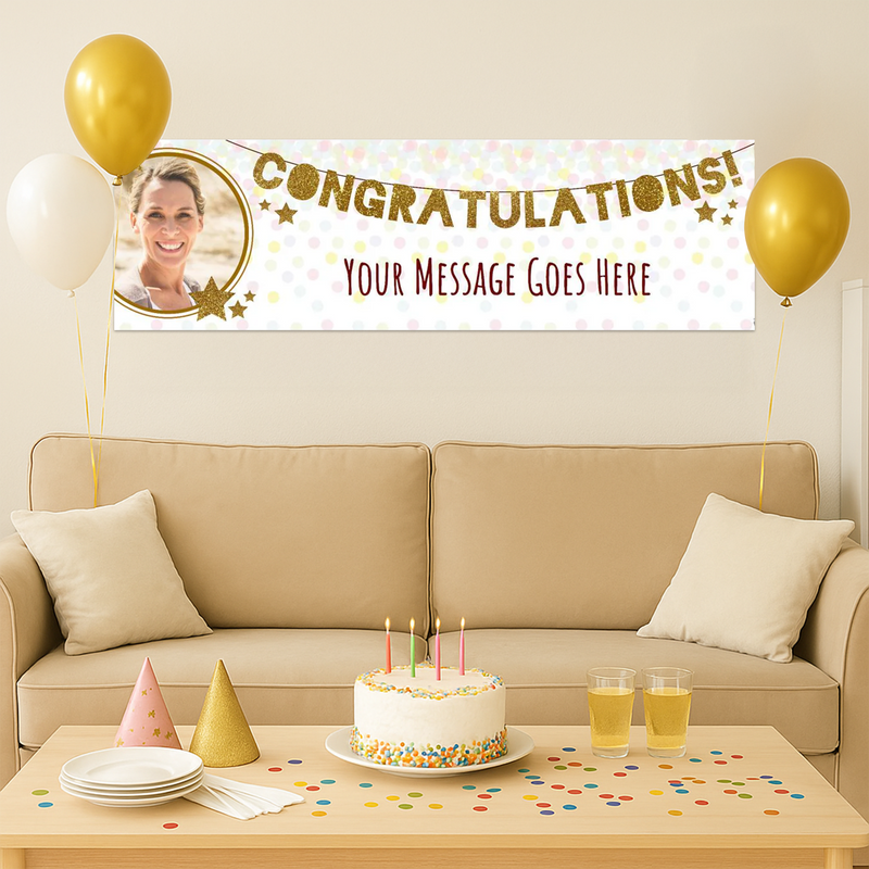 Gold Garland Congratulations Personalised Party Banner Personalised Banner