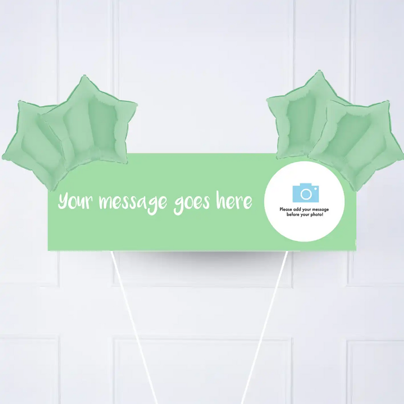 Coloured Personalised Party Banner Green 4 Balloons Personalised Banner