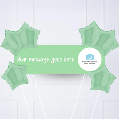 Coloured Personalised Party Banner Green 6 Balloons Personalised Banner