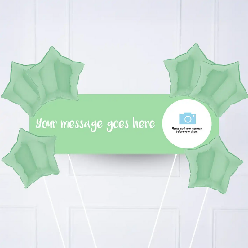 Coloured Personalised Party Banner Green 6 Balloons Personalised Banner