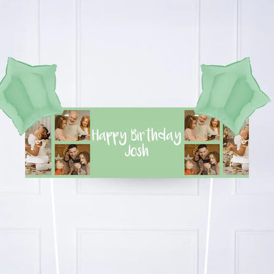 Coloured Collage Personalised Party Banner Green 2 Balloons Personalised Banner