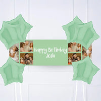 Coloured Collage Personalised Party Banner Green 6 Balloons Personalised Banner