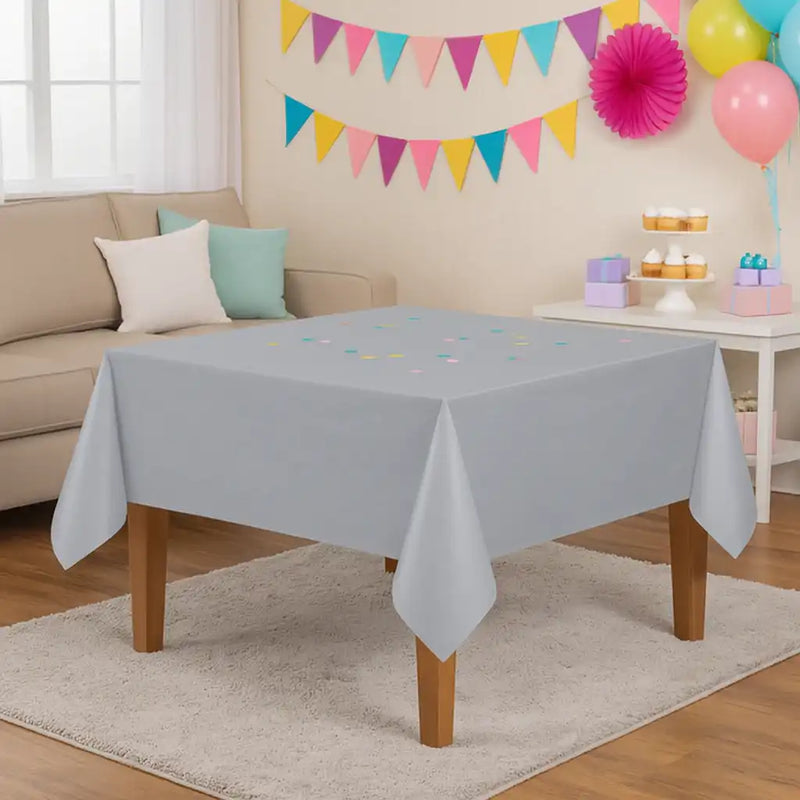 Silver Solid Reusable Plastic Table Cover, 54" x 108" Party Pieces