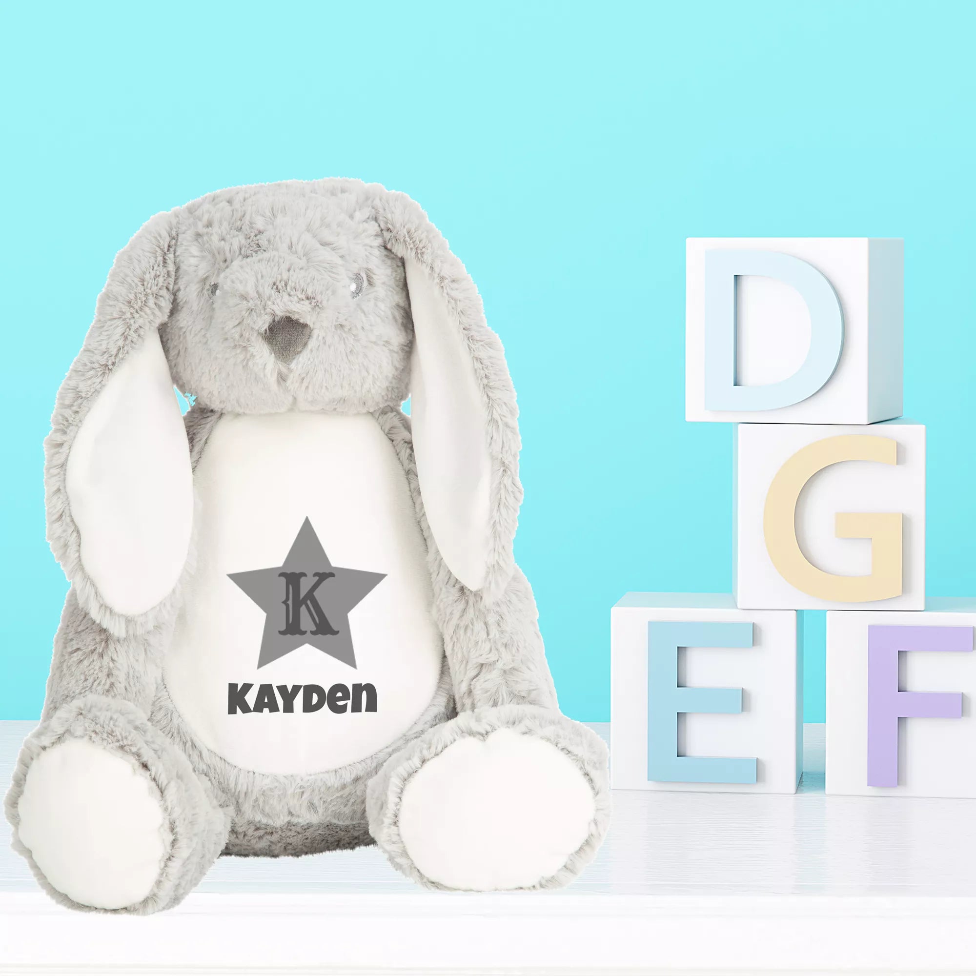 Personalised Grey Bunny Plush Soft Toy Grey Star Monster Parties