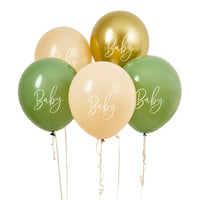 Sage, Nude & Gold 'Baby' Latex 12" Balloons (x5) Baby Shower