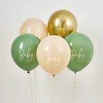 Sage, Nude & Gold 'Baby' Latex 12" Balloons (x5)