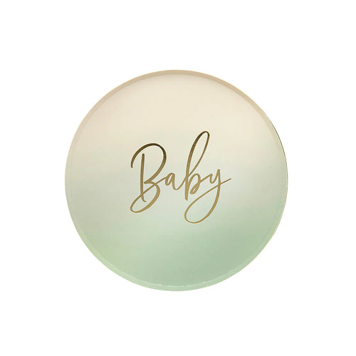 Sage Green 'Baby' Paper Plates (x8)