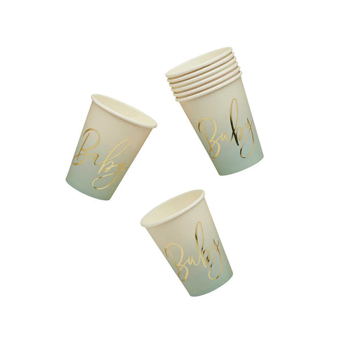 Sage Green 'Baby' Paper Cups (x8)