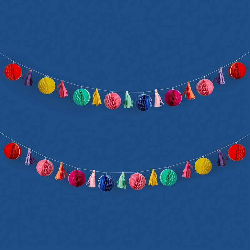 Bright Coloured Honeycomb & Tassel Garland (2m) Summer
