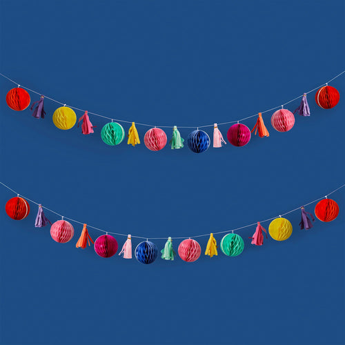 Bright Coloured Honeycomb & Tassel Garland (2m)