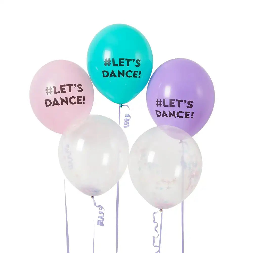 Let's Dance Confetti Filled 12" Latex Balloons (x5) Kids Party