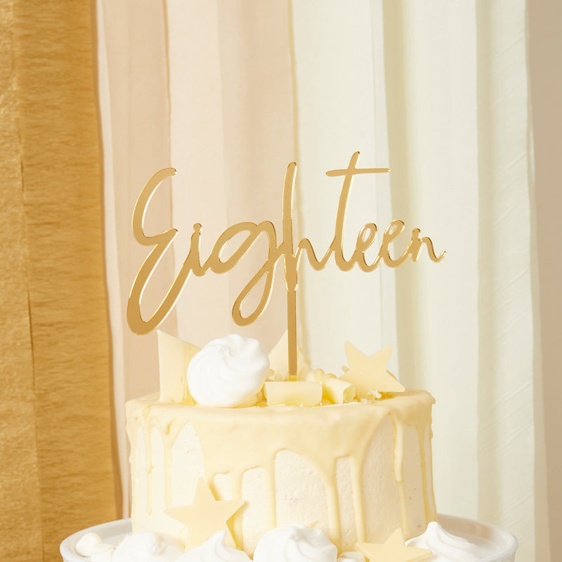 Gold Acrylic 'Eighteen' Cake Topper Milestone