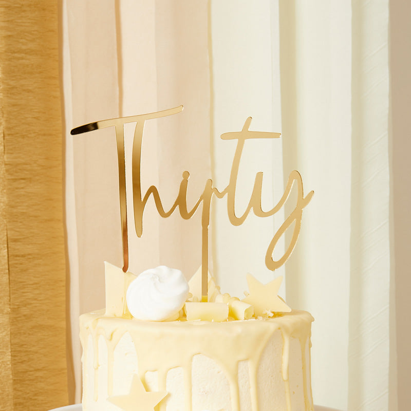 Gold Acrylic 'Thirty' Cake Topper