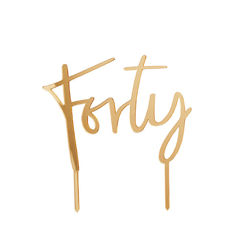 Gold Acrylic 'Forty' Cake Topper