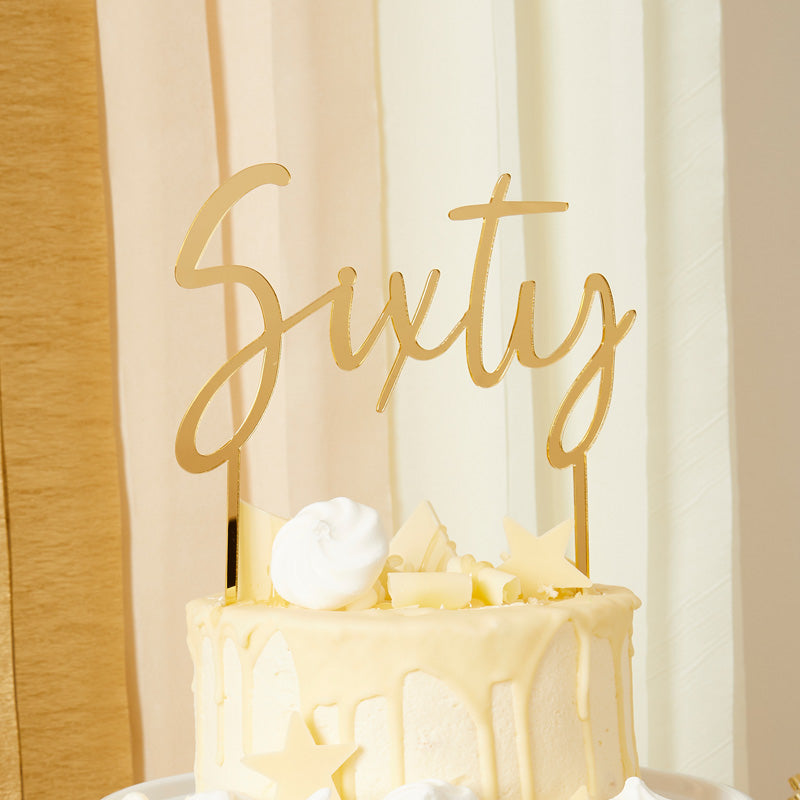 Gold Acrylic 'Sixty' Cake Topper Milestone