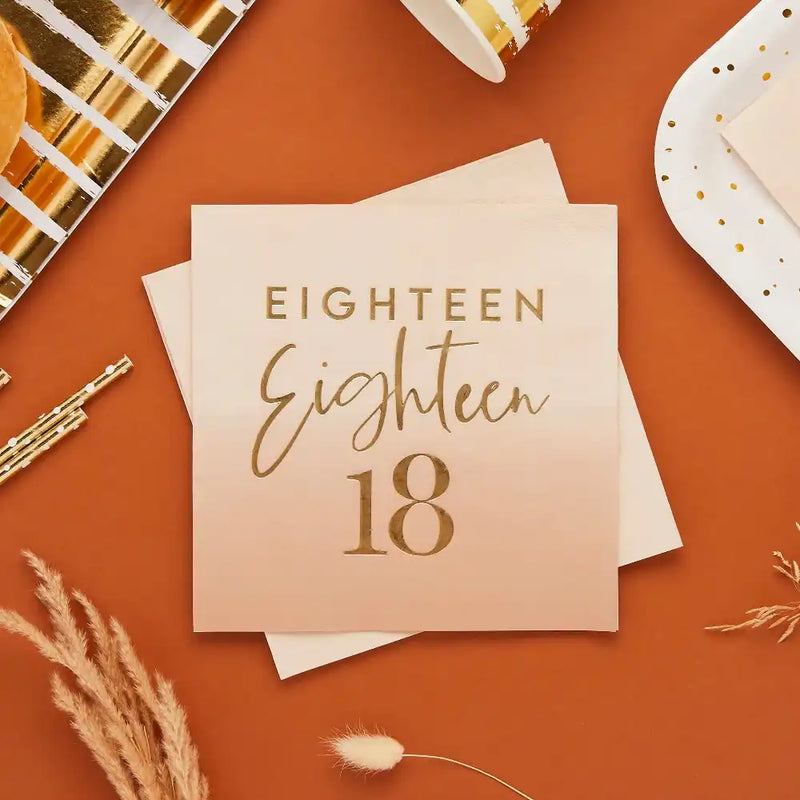Gold Foil 'Eighteen' Paper Napkins (x16) Milestone