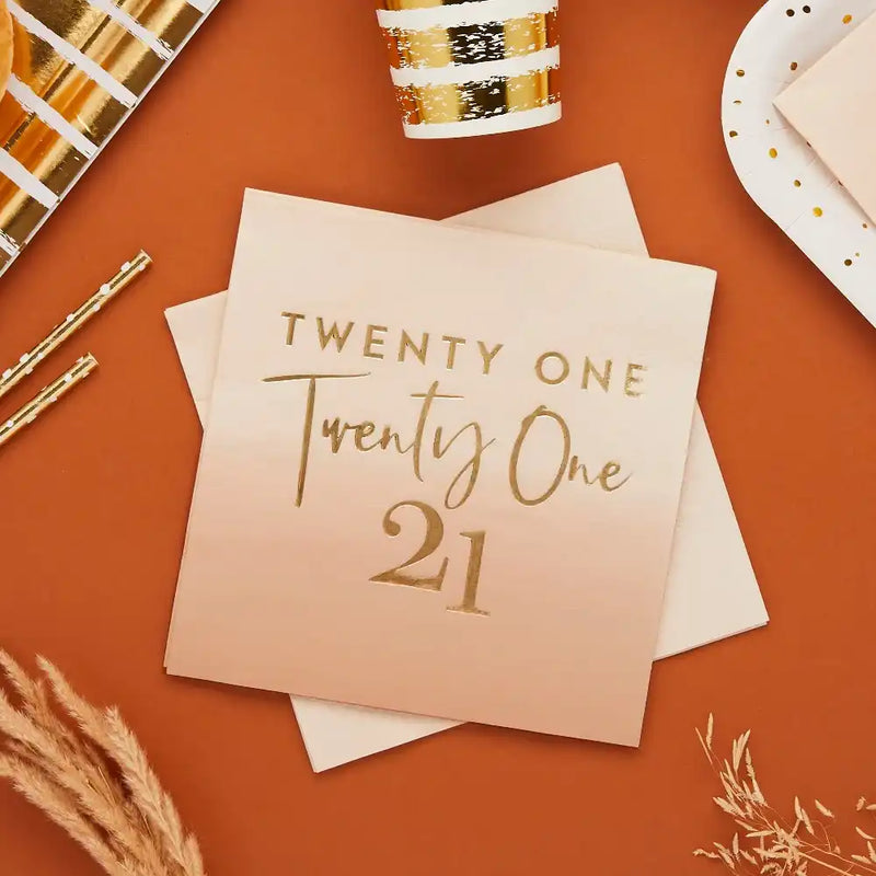 Gold Foil 'Twenty One' Paper Napkins (x16) Milestone
