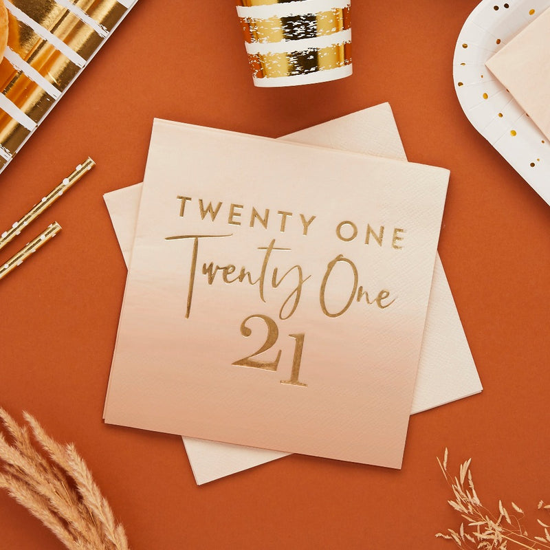 Gold Foil 'Twenty One' Paper Napkins (x16)