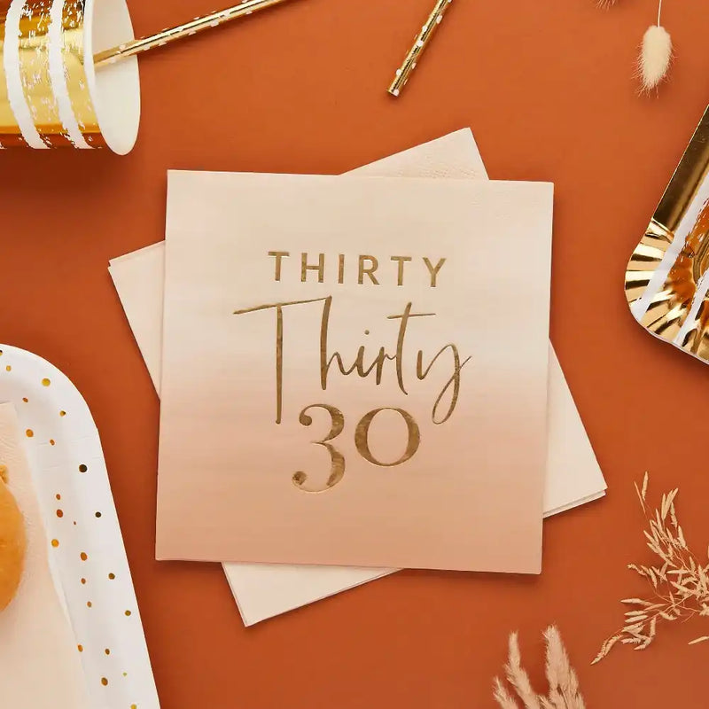 Gold Foil 'Thirty' Paper Napkins (x16) Milestone