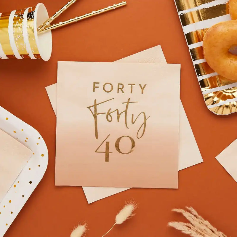 Gold Foil 'Forty' Paper Napkins (x16) Milestone