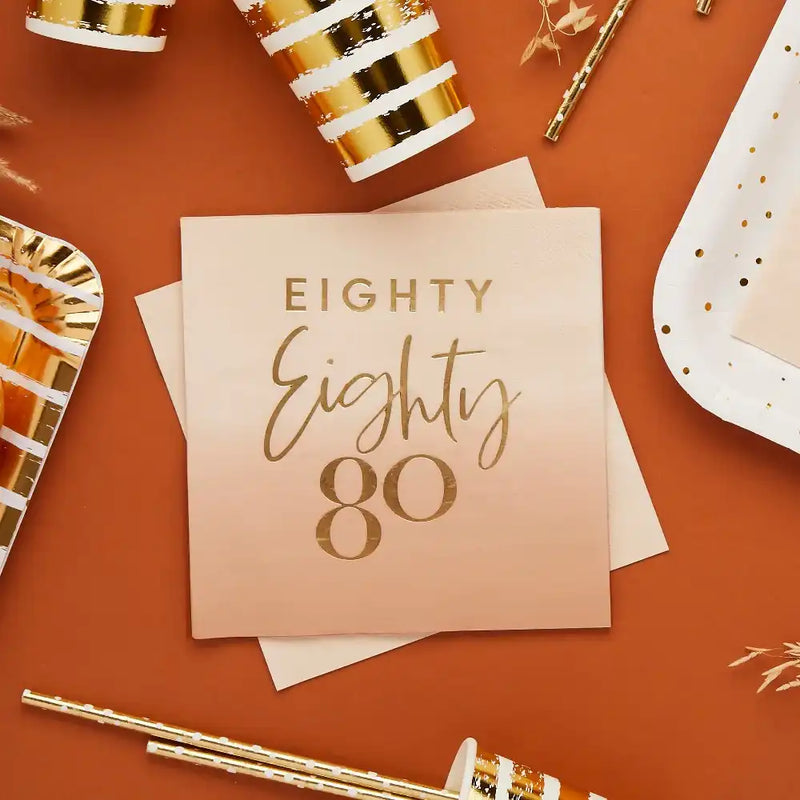 Gold Foil 'Eighty' Paper Napkins (x16) Milestone