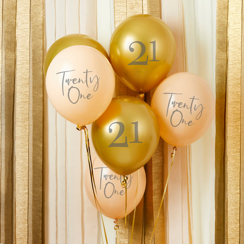 Gold & Nude 21st Birthday Latex Balloons (x6)