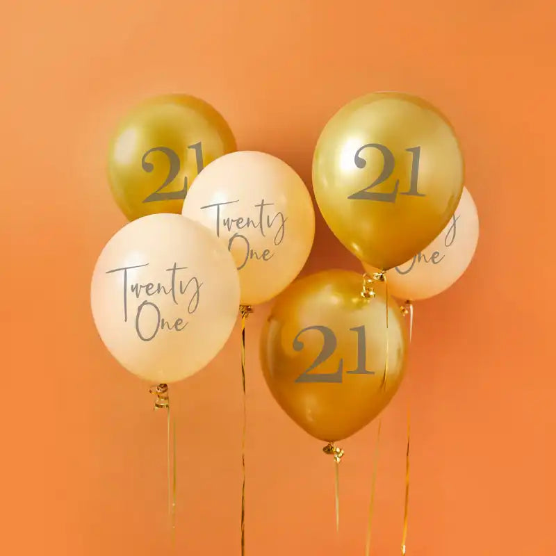 Gold & Nude 21st Birthday Latex Balloons (x6) Milestone