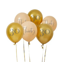 Gold & Nude 30th Birthday Latex Balloons (x6) Milestone