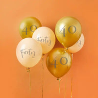 Gold & Nude 40th Birthday Latex Balloons (x6) Milestone