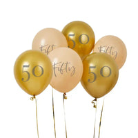 Gold & Nude 50th Birthday Latex Balloons (x6) Milestone