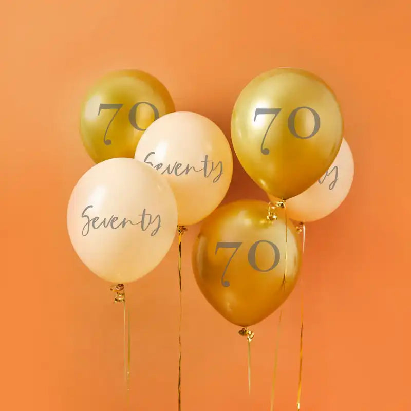 Gold & Nude 70th Birthday Latex Balloons (x6) Milestone