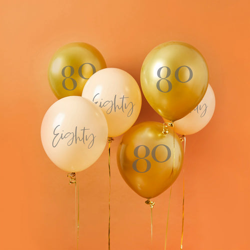 Gold & Nude 80th Birthday Latex Balloons (x6)