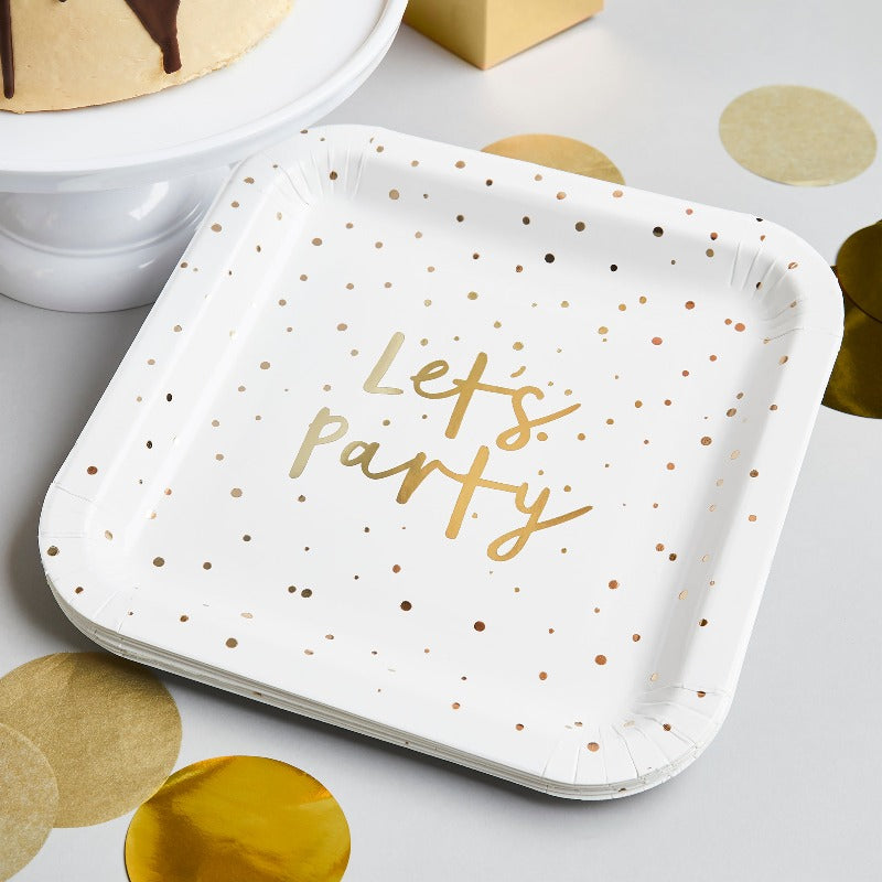Gold 'Let's Party' Paper Plates (x8)