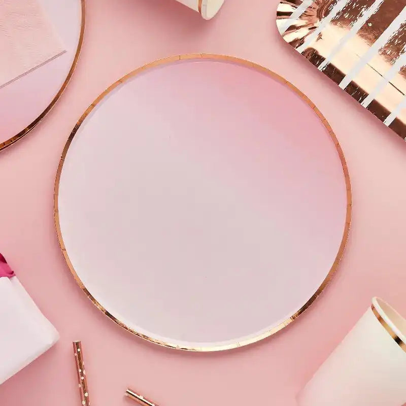 Rose Gold & Pink Ombre Paper Plates (x8) General Party