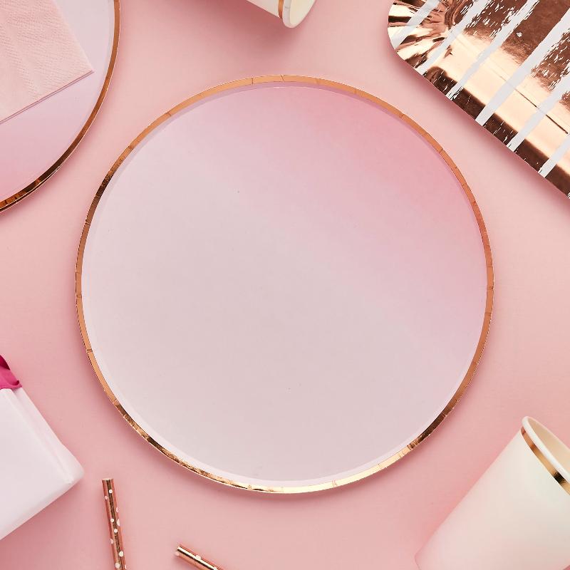 Rose Gold & Pink Ombre Paper Plates (x8)