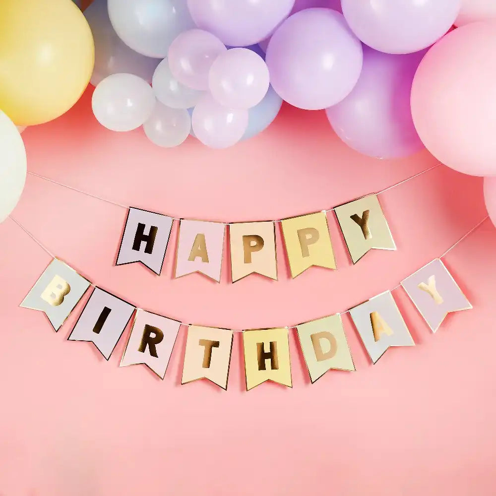 Pastel 'Happy Birthday' Flag Banner (3m) General Party