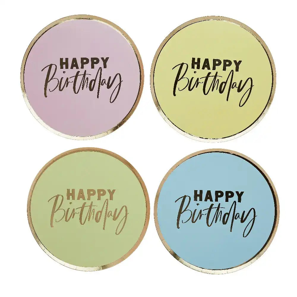 Pastel 'Happy Birthday' Paper Plates (x8) General Party