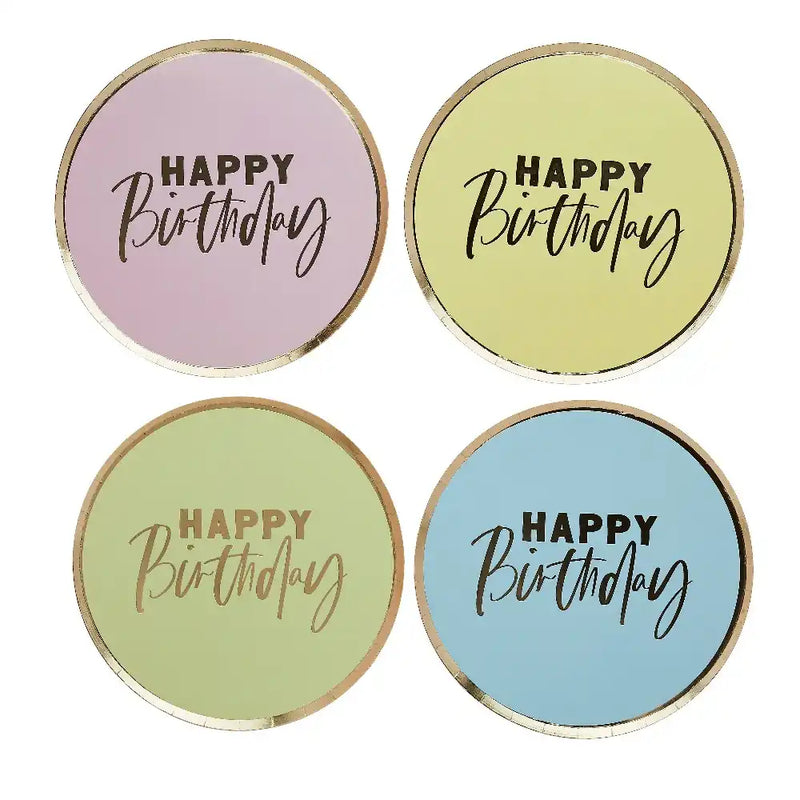 Pastel 'Happy Birthday' Paper Plates (x8) General Party