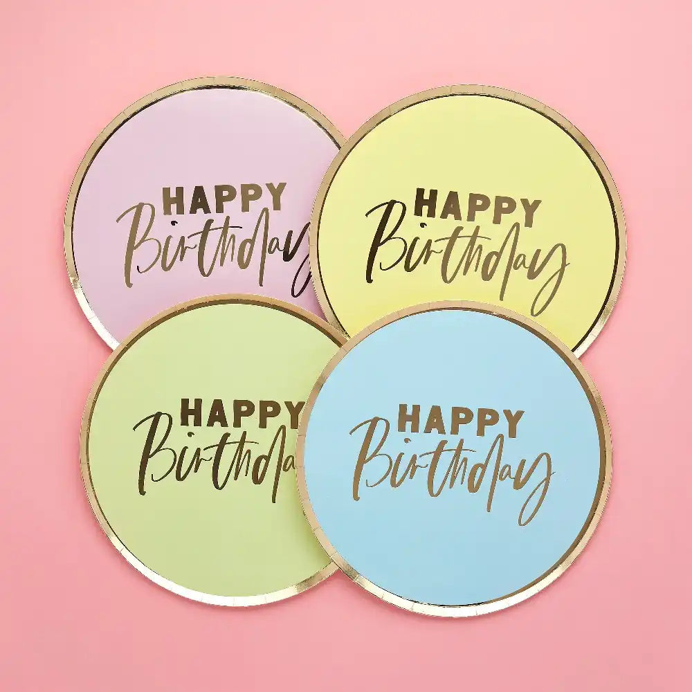 Pastel 'Happy Birthday' Paper Plates (x8) General Party
