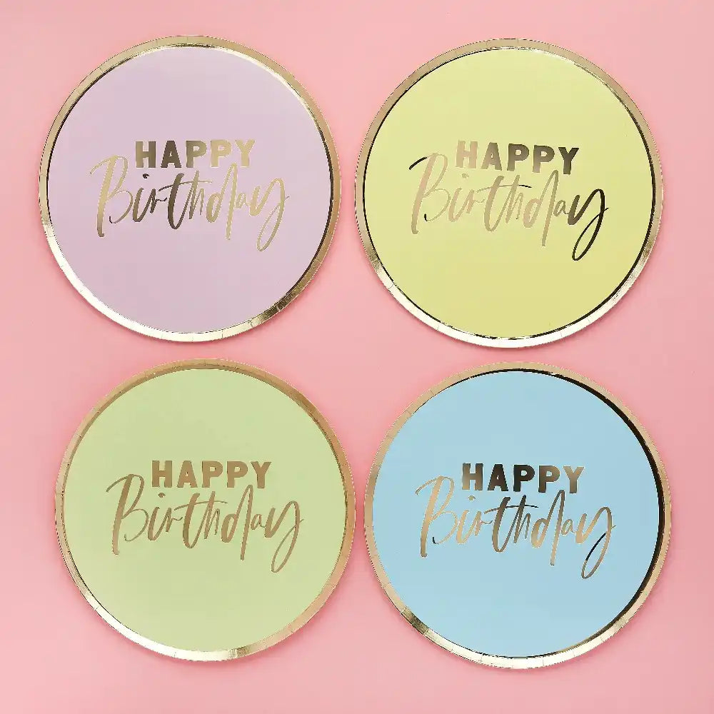 Pastel 'Happy Birthday' Paper Plates (x8) General Party