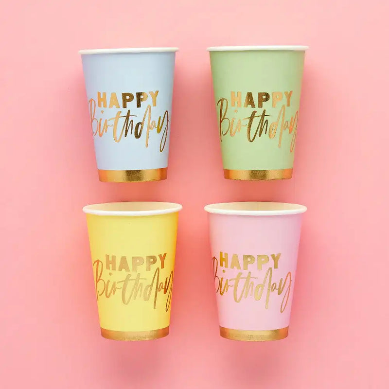 Pastel 'Happy Birthday' Paper Cups (x8) General Party
