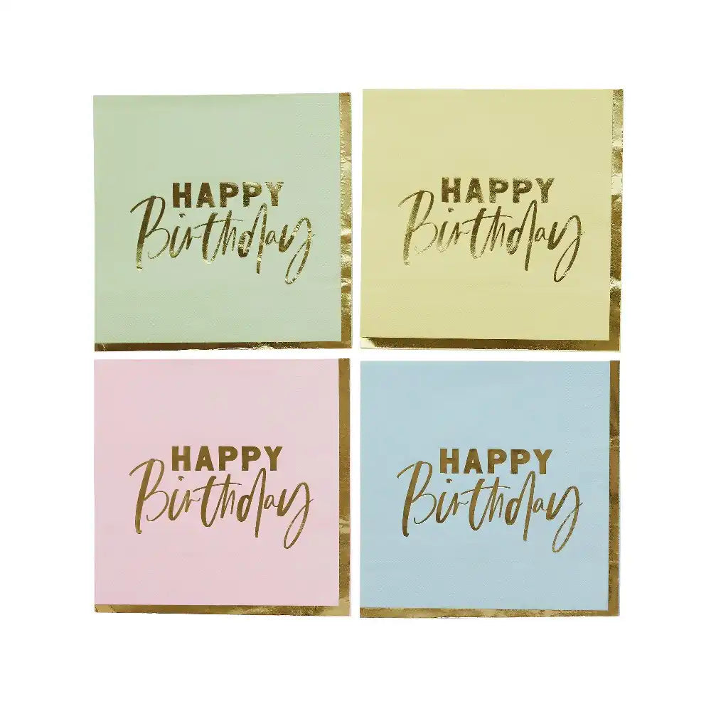Pastel 'Happy Birthday' Paper Napkins (x16) General Party