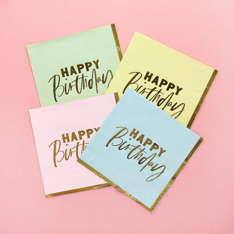 Pastel 'Happy Birthday' Paper Napkins (x16) General Party