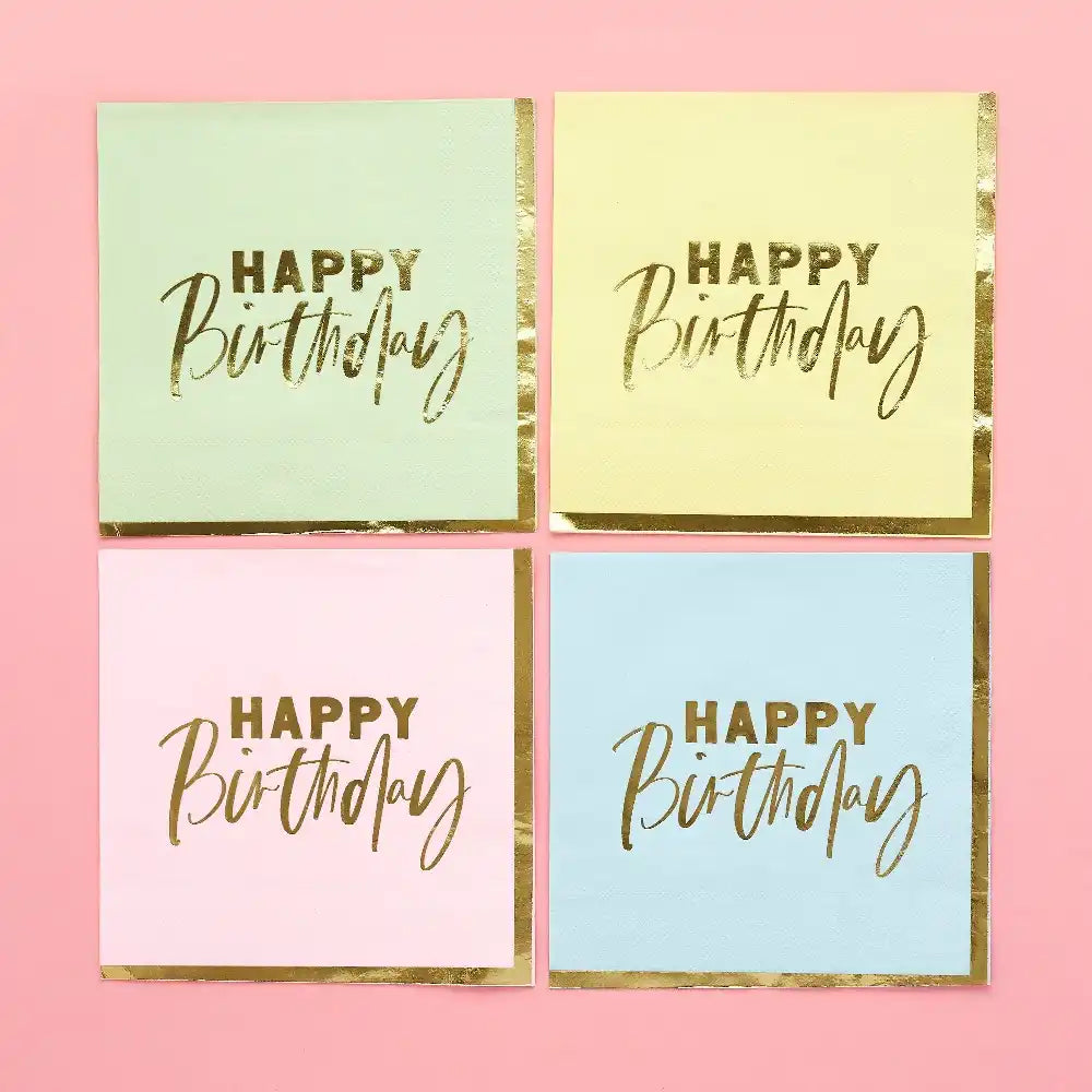 Pastel 'Happy Birthday' Paper Napkins (x16) General Party