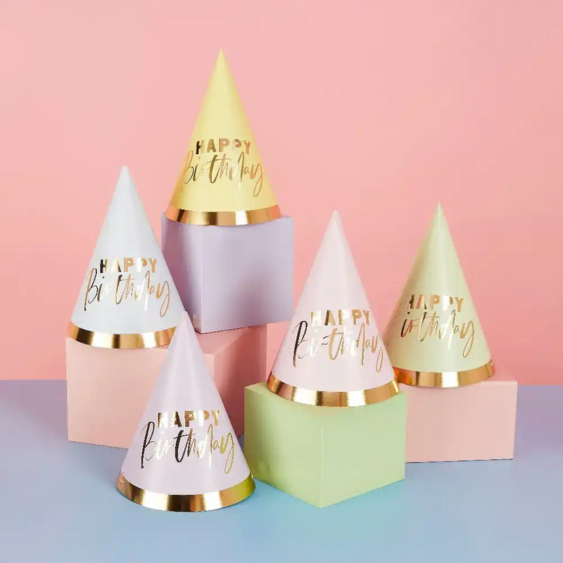Pastel 'Happy Birthday' Party Hats (x10) General Party