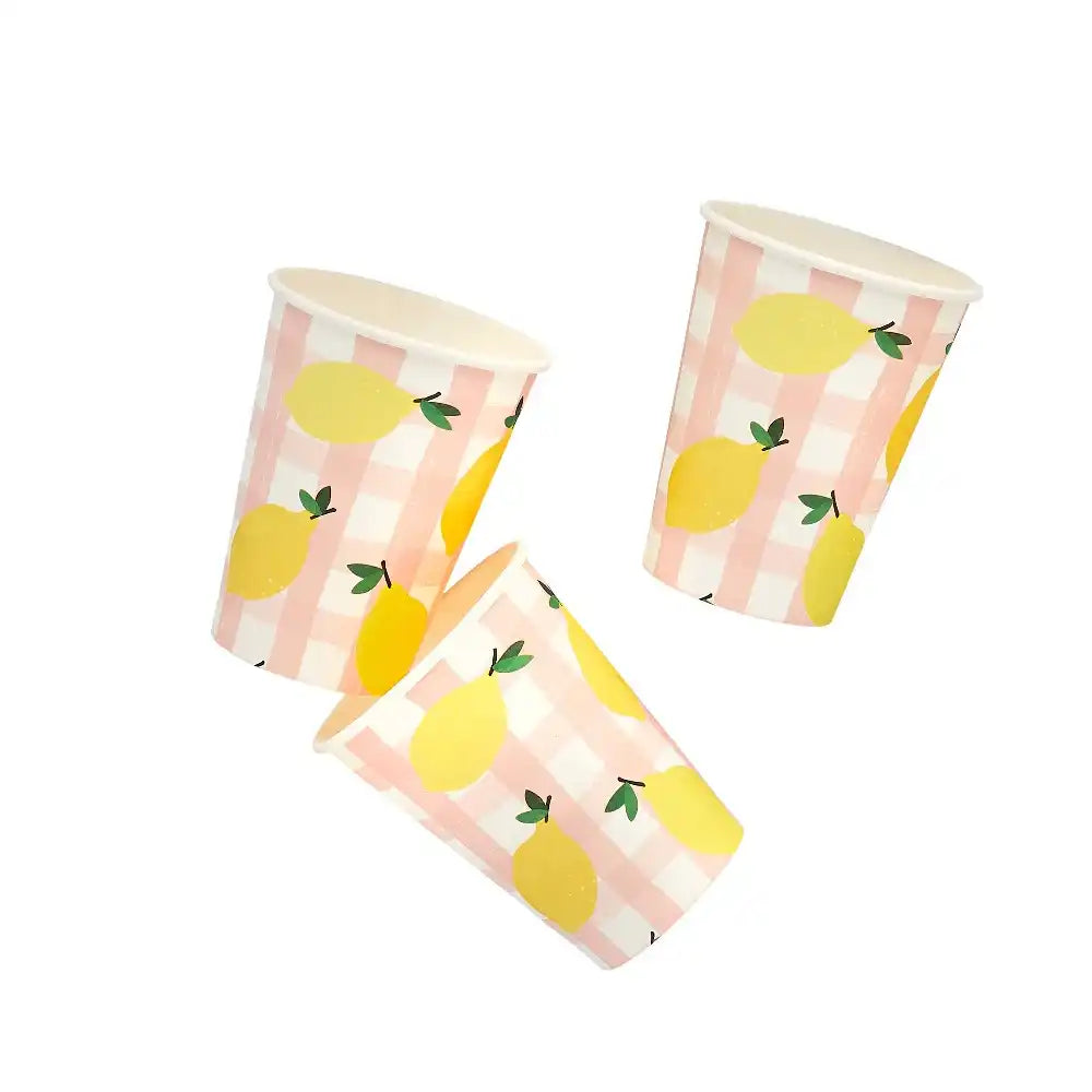 Lemon & Gingham Paper Cups (x8) Summer