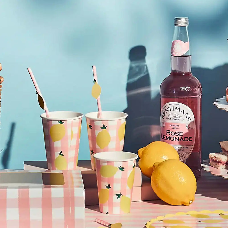Lemon & Gingham Paper Cups (x8) Summer