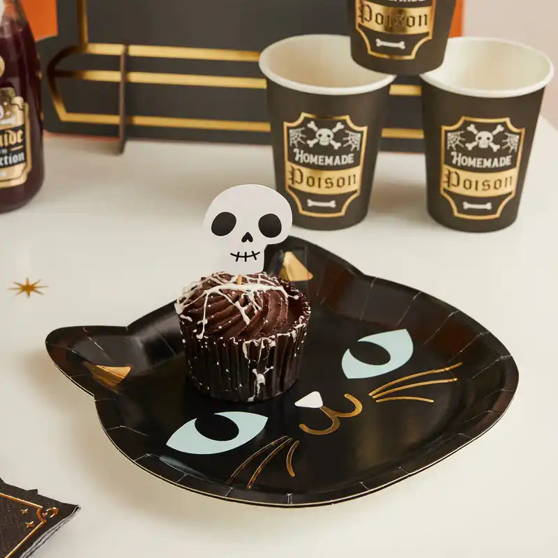 Black Cat Halloween Party Plates (x8) Halloween 2024